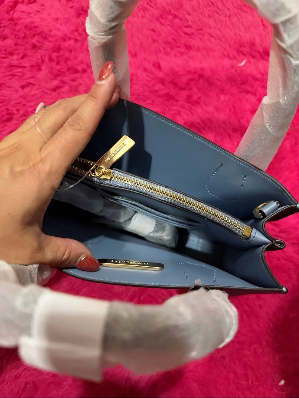 Women's Small Satchel Handbag in Light Pink with Gold Hardware
